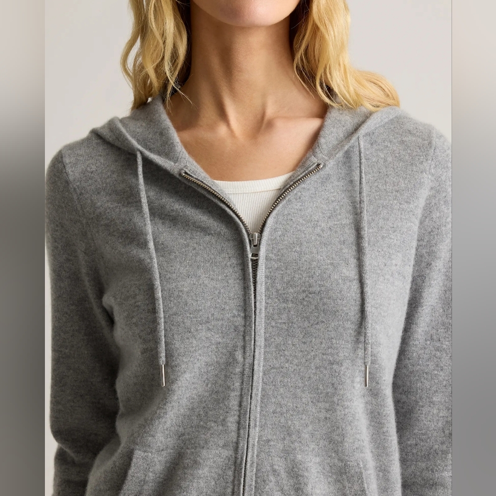 Quince Mongolian Cashmere Full-Zip Hoodie, Size Medium, Heather Grey, NWT - Picture 2 of 11
